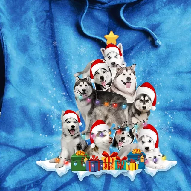 Funny Husky Dog Christmas Tree Cute Xmas Gift Tie Dye Hoodie