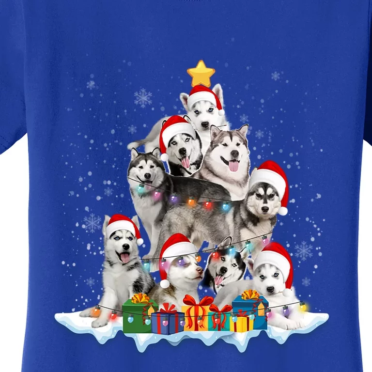 Funny Husky Dog Christmas Tree Cute Xmas Gift Women's T-Shirt