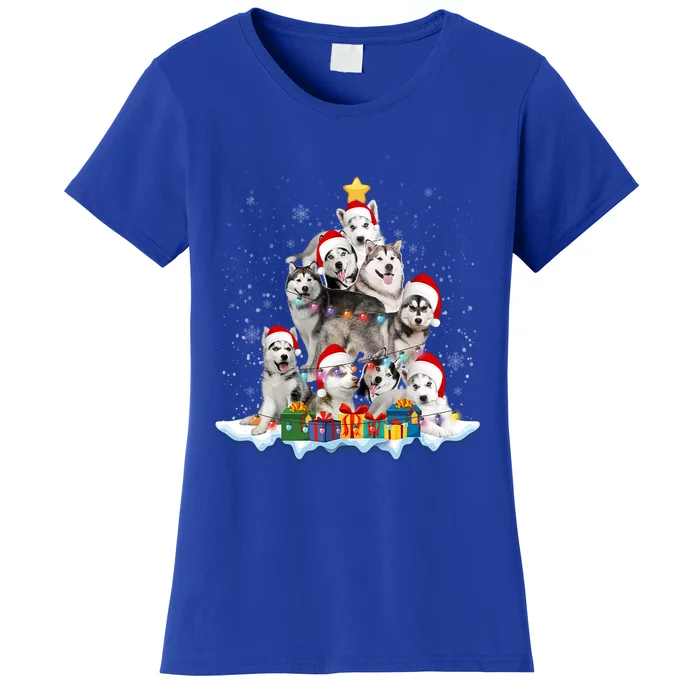 Funny Husky Dog Christmas Tree Cute Xmas Gift Women's T-Shirt