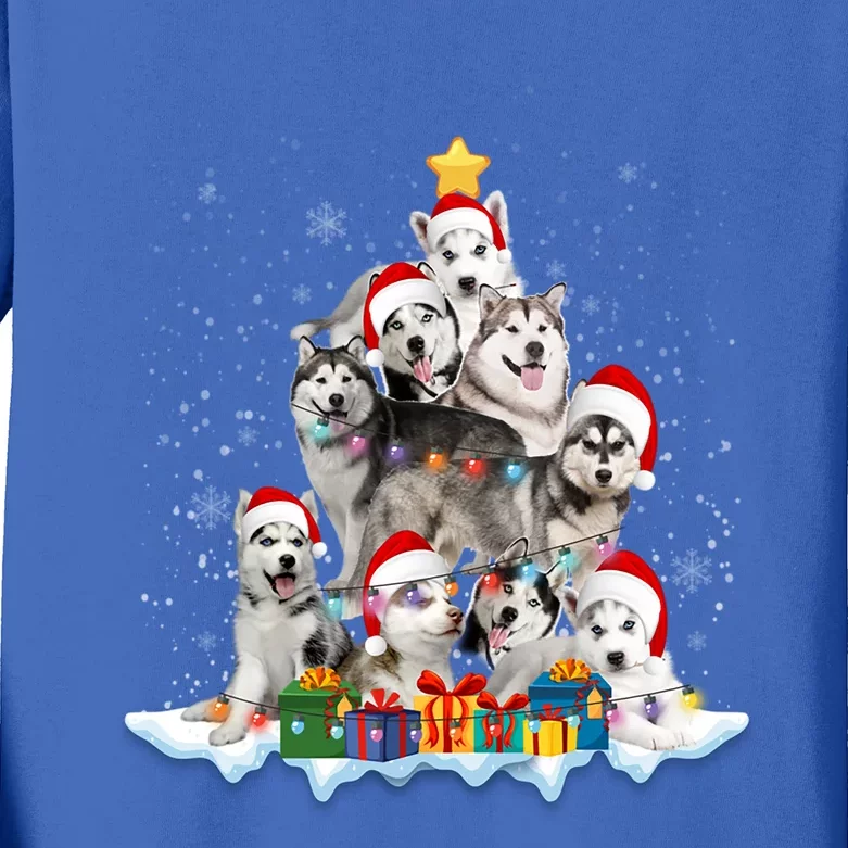 Funny Husky Dog Christmas Tree Cute Xmas Gift Kids Long Sleeve Shirt