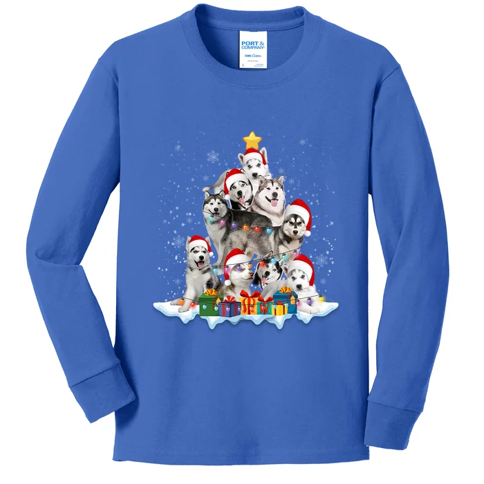 Funny Husky Dog Christmas Tree Cute Xmas Gift Kids Long Sleeve Shirt