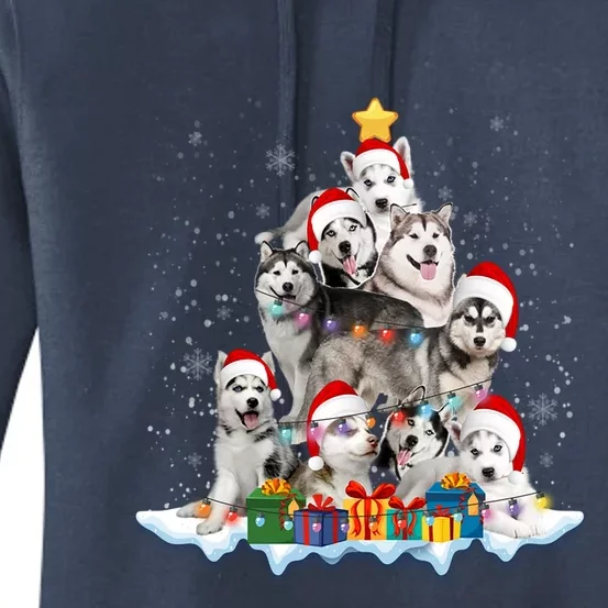 Funny Husky Dog Christmas Tree Cute Xmas Gift Women's Pullover Hoodie