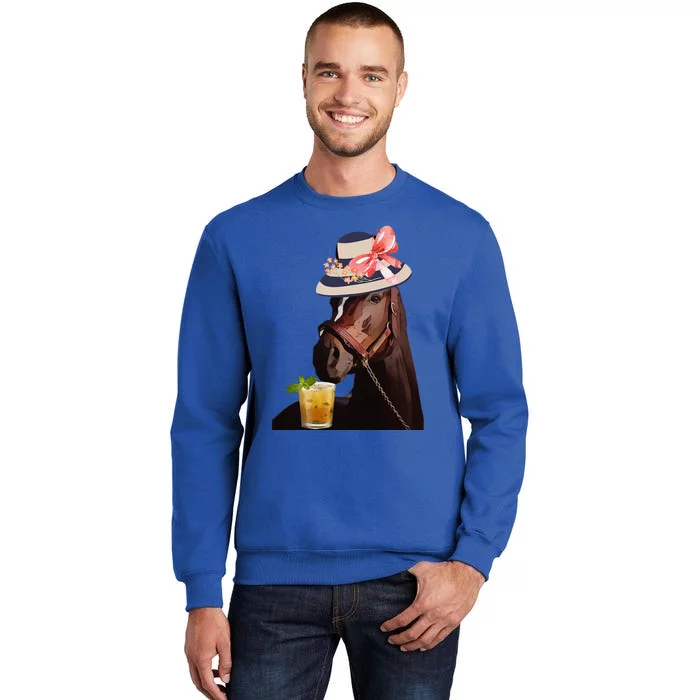 Funny Horse Derby Party Blue Classic Fit Round Sweatshirt