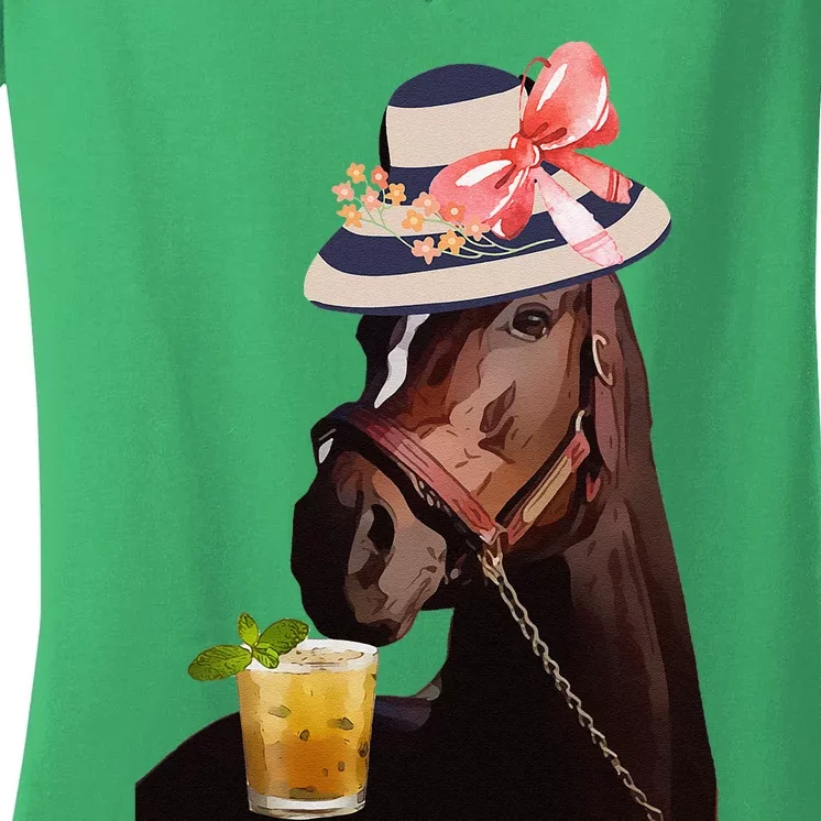 Funny Horse Derby Party Blue Classic Fit Round Women's V-Neck T-Shirt