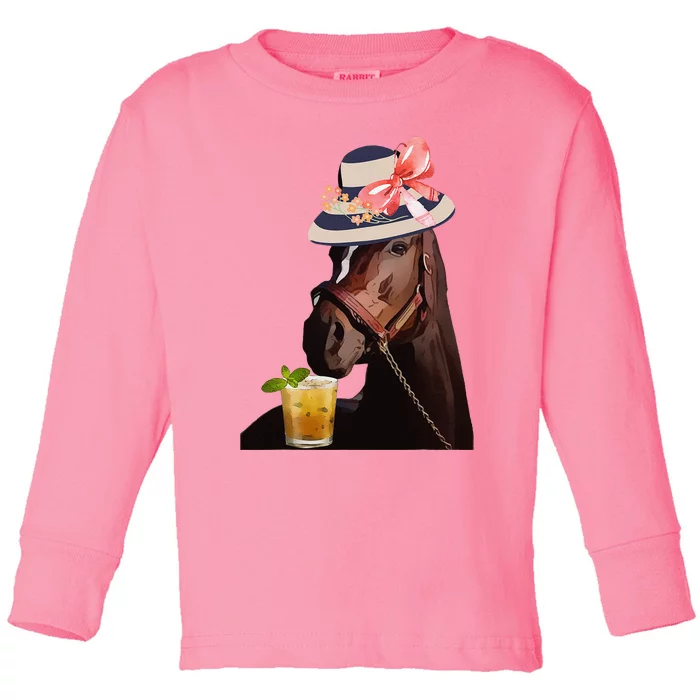 Funny Horse Derby Party Blue Classic Fit Round Toddler Long Sleeve Shirt