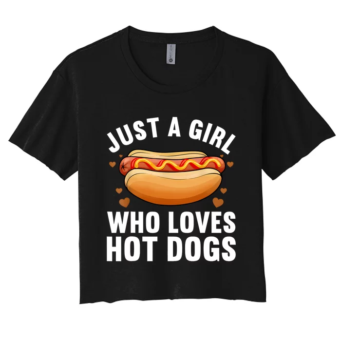 Funny Hot Dog Design Girls Food Hotdog Lovers Women's Crop Top Tee