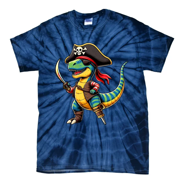 Funny Halloween Dinosaur Trex Pirate Tie-Dye T-Shirt