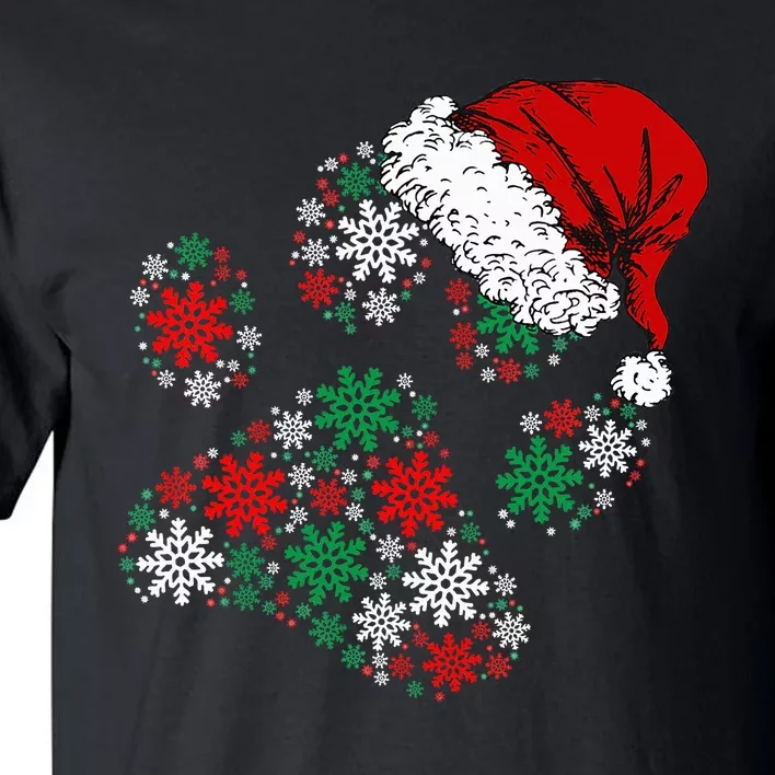 Festive Holiday Dog Paws with Santa Hat and Snowflake Lights Tall T-Shirt