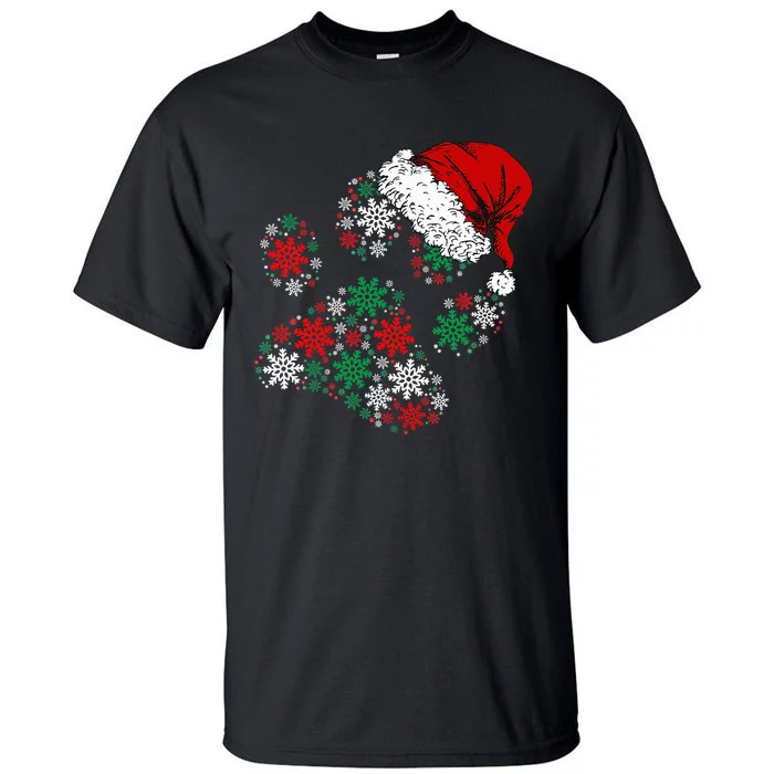 Festive Holiday Dog Paws with Santa Hat and Snowflake Lights Tall T-Shirt