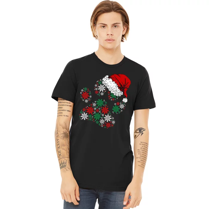 Festive Holiday Dog Paws with Santa Hat and Snowflake Lights Premium T-Shirt