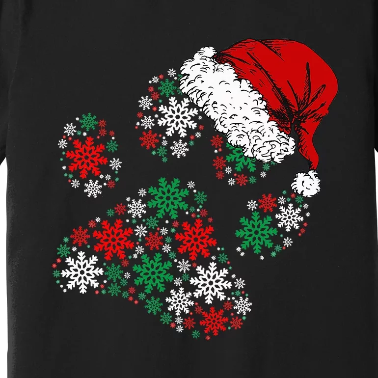 Festive Holiday Dog Paws with Santa Hat and Snowflake Lights Premium T-Shirt