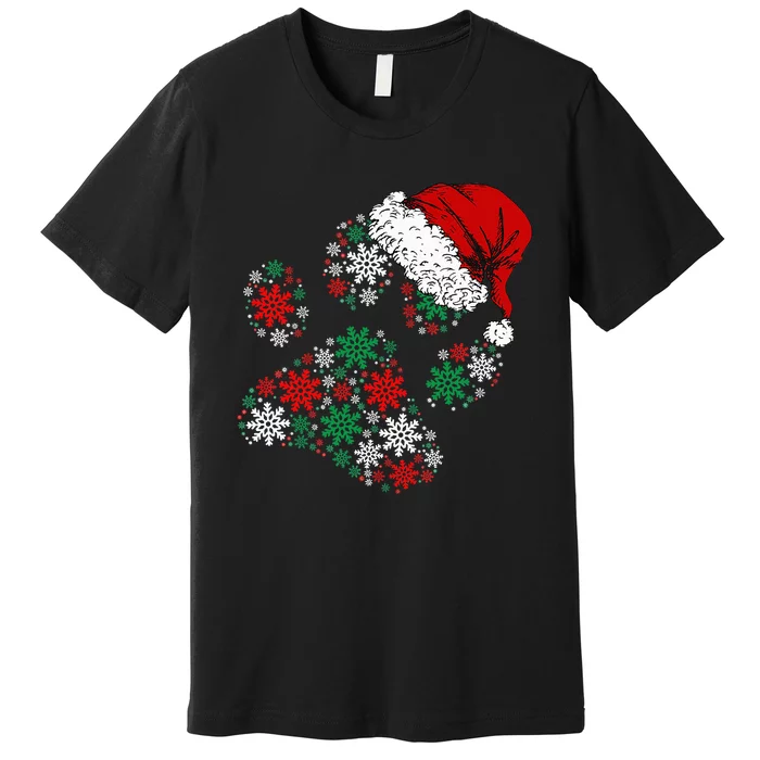 Festive Holiday Dog Paws with Santa Hat and Snowflake Lights Premium T-Shirt