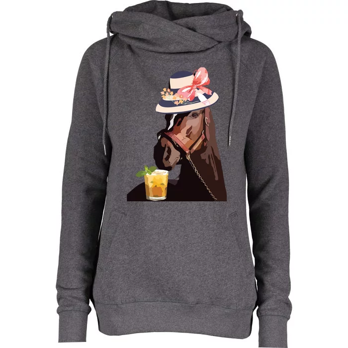 Funny Horse Derby Party Womens Funnel Neck Pullover Hood