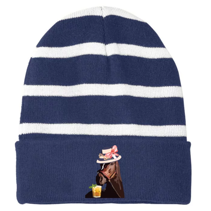 Funny Horse Derby Party Striped Beanie with Solid Band