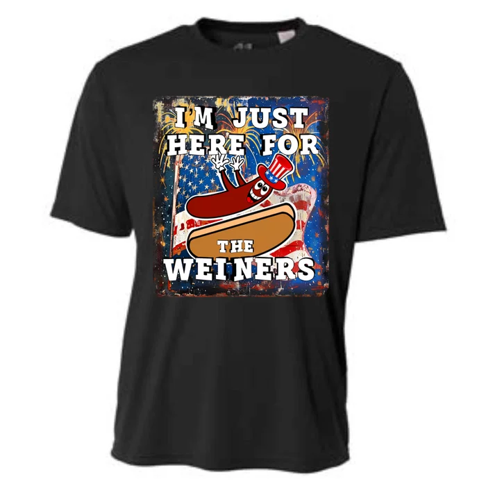 Funny Hot Dog Independence Day I’M Just Here For The Weiners Gift Cooling Performance Crew T-Shirt