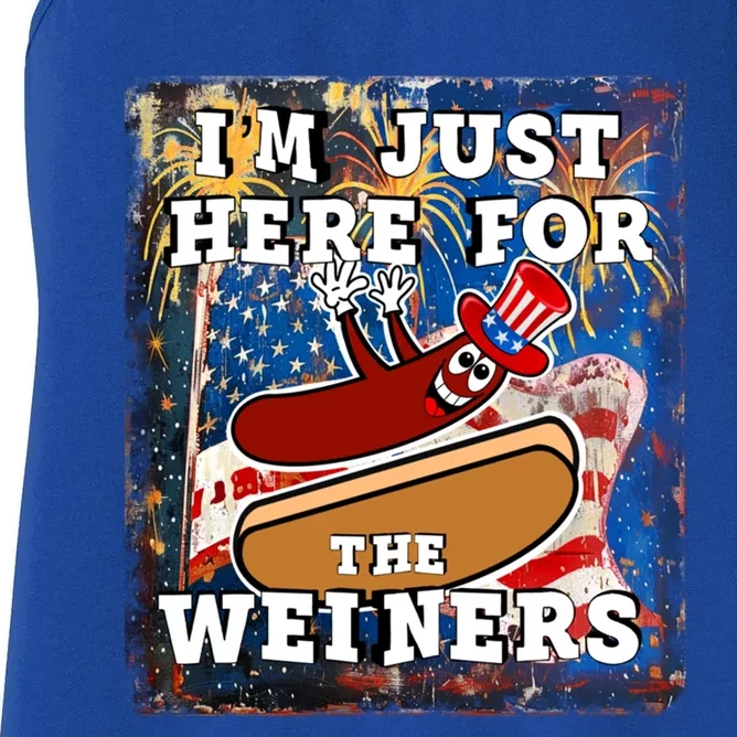 Funny Hot Dog Independence Day I’M Just Here For The Weiners Gift Women's Racerback Tank