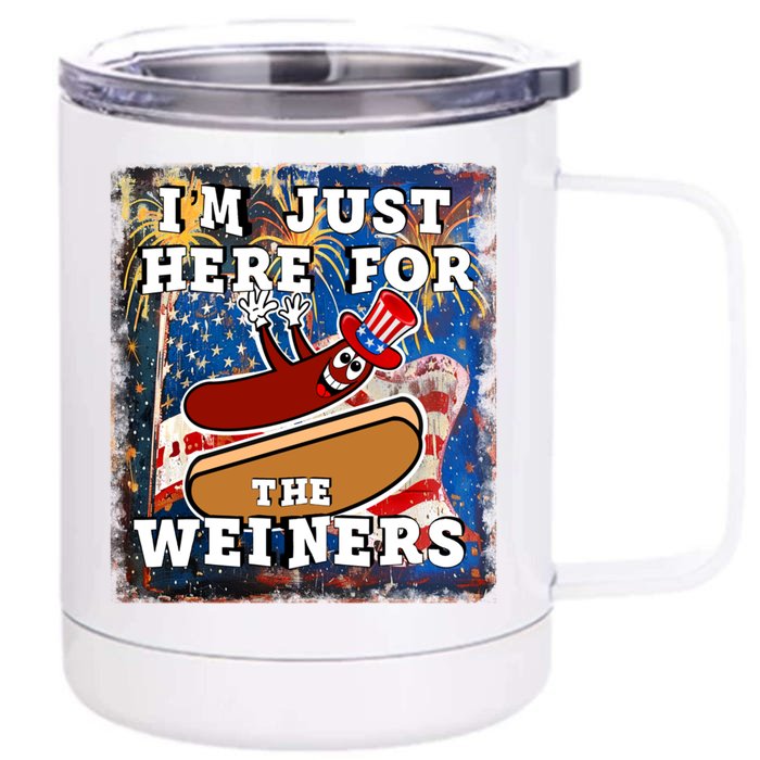 Funny Hot Dog Independence Day I’M Just Here For The Weiners Gift Front & Back 12oz Stainless Steel Tumbler Cup