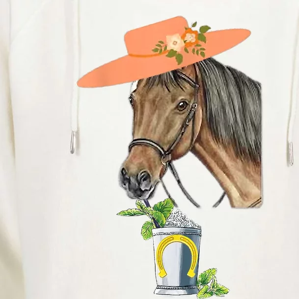 Funny Horse Derby Party Womens Funnel Neck Pullover Hood