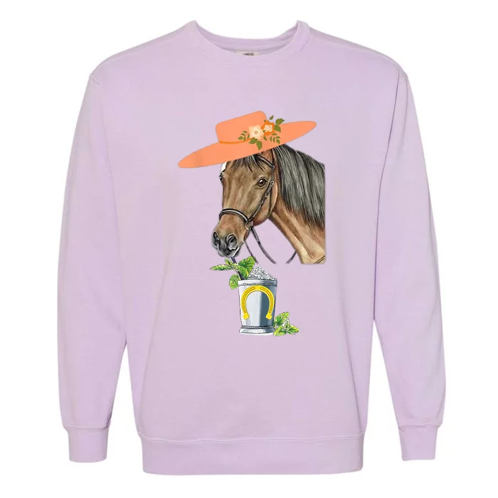 Funny Horse Derby Party Garment-Dyed Sweatshirt