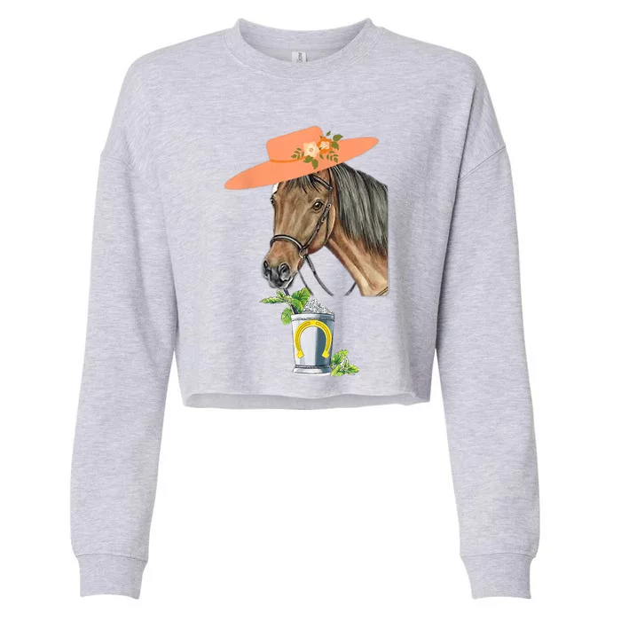 Funny Horse Derby Party Cropped Pullover Crew