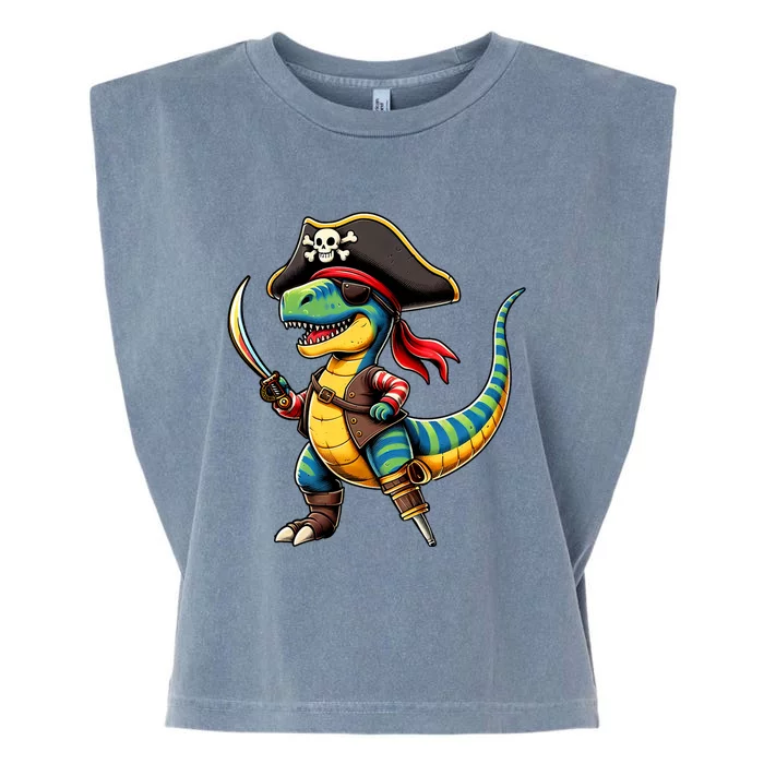 Funny Halloween Dinosaur Trex Pirate Garment-Dyed Women's Muscle Tee