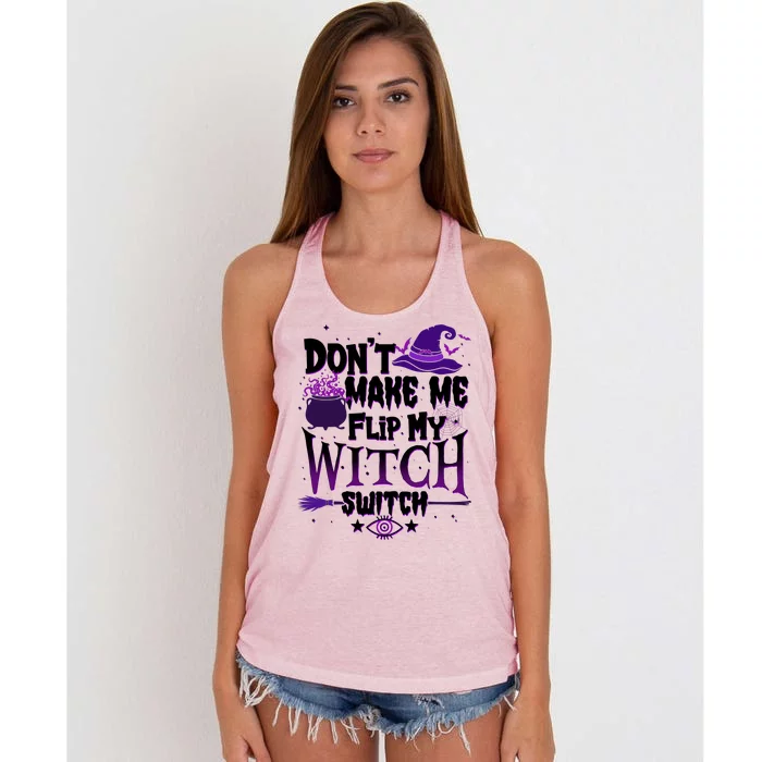 Funny Halloween Don't Make Me Flip My Witch Switch Women's Knotted Racerback Tank