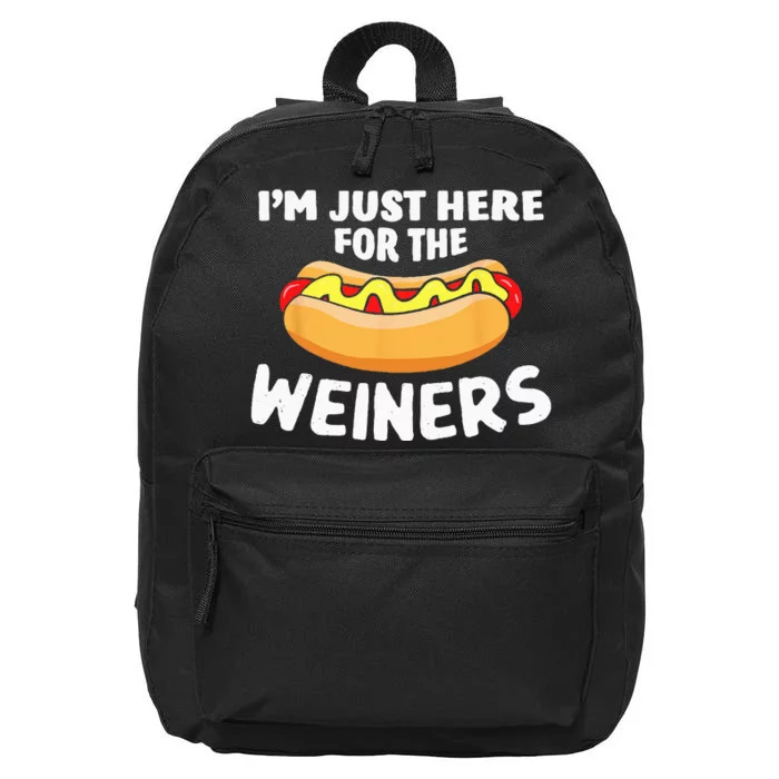 Funny Hot Dog Im Just Here For The Wieners 4th Of July 16 in Basic Backpack