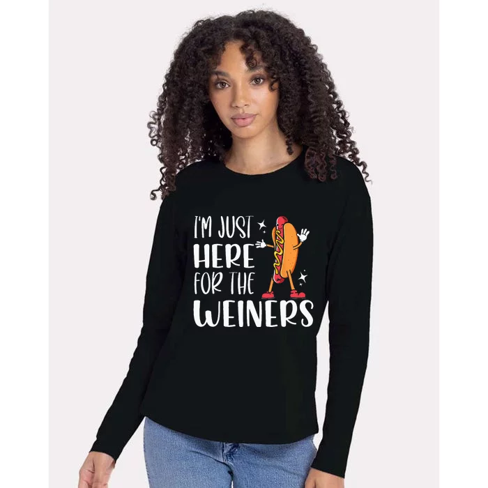 Funny Hot Dog Im Just Here For The Wieners Sausage Lovers Womens Cotton Relaxed Long Sleeve T-Shirt