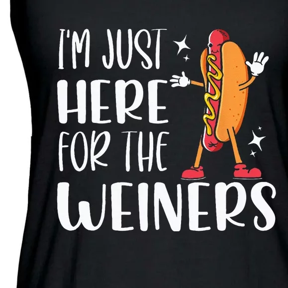 Funny Hot Dog Im Just Here For The Wieners Sausage Lovers Ladies Essential Flowy Tank