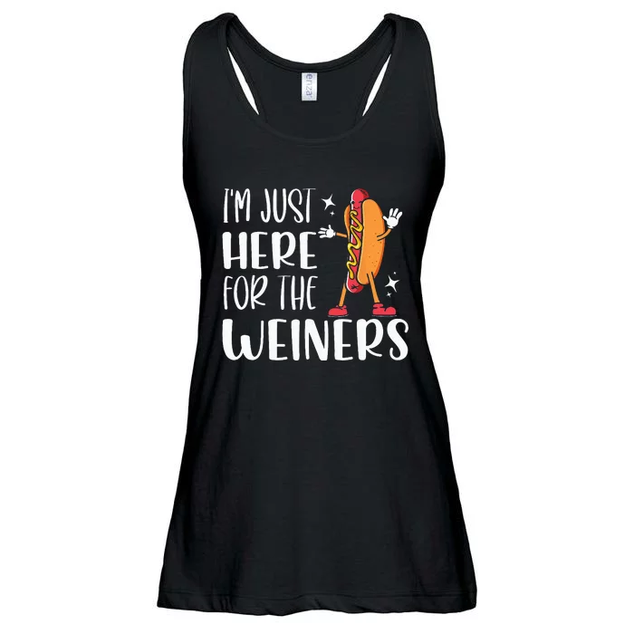 Funny Hot Dog Im Just Here For The Wieners Sausage Lovers Ladies Essential Flowy Tank