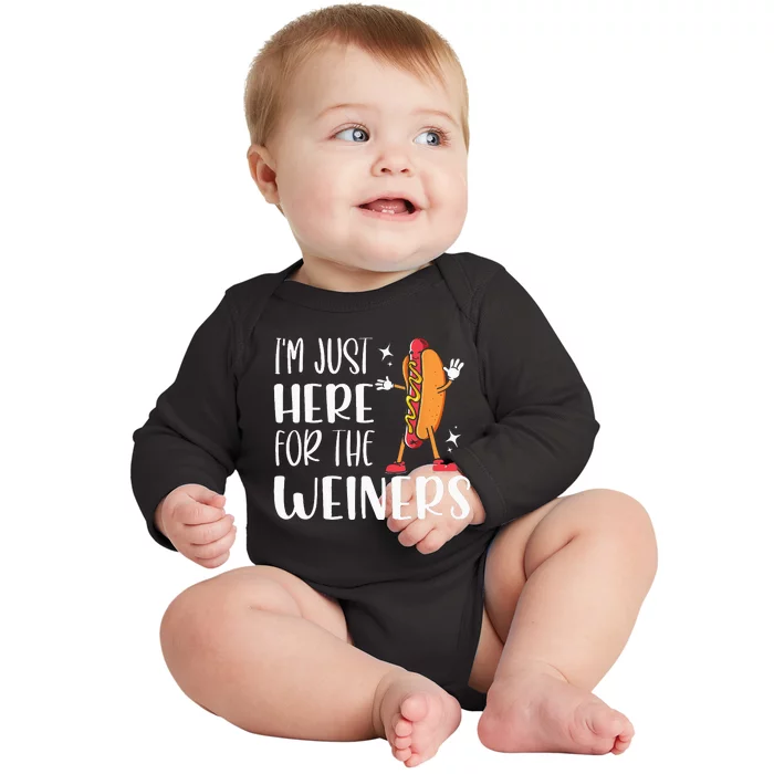 Funny Hot Dog Im Just Here For The Wieners Sausage Lovers Baby Long Sleeve Bodysuit