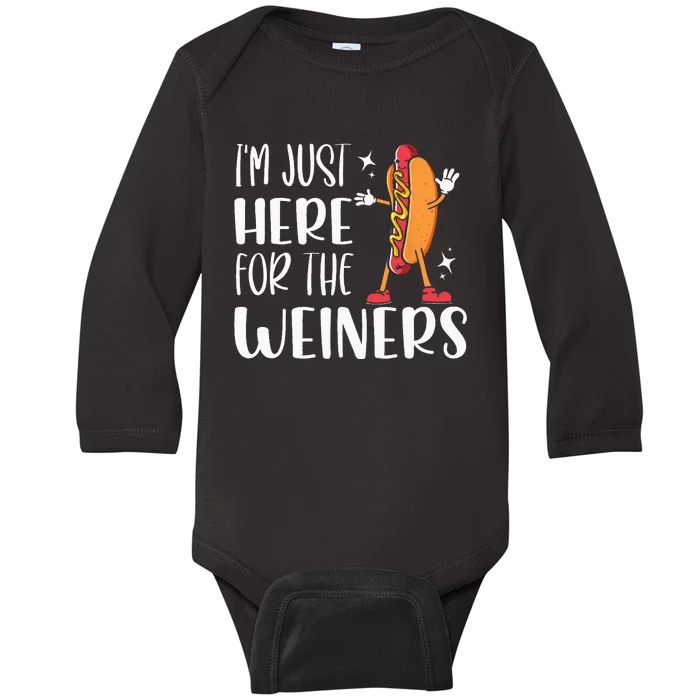 Funny Hot Dog Im Just Here For The Wieners Sausage Lovers Baby Long Sleeve Bodysuit