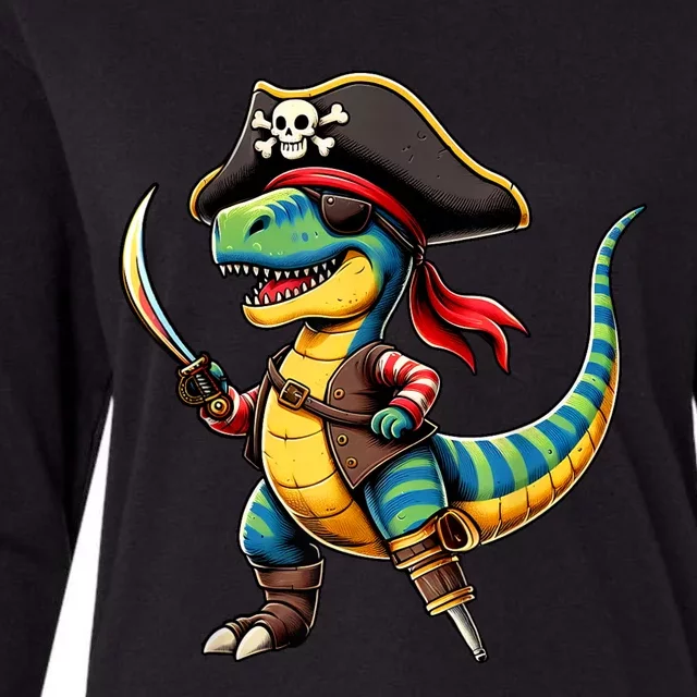 Funny Halloween Dinosaur Trex Pirate Womens Cotton Relaxed Long Sleeve T-Shirt