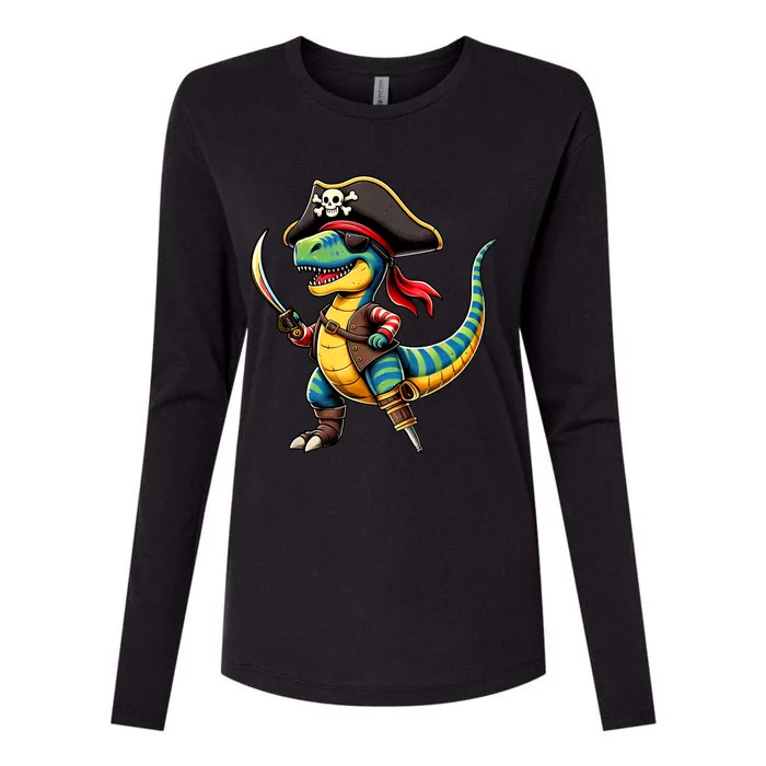 Funny Halloween Dinosaur Trex Pirate Womens Cotton Relaxed Long Sleeve T-Shirt