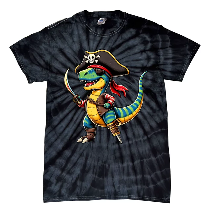 Funny Halloween Dinosaur Trex Pirate Tie-Dye T-Shirt