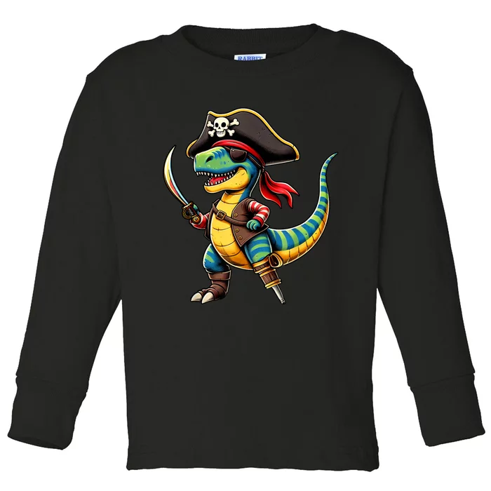 Funny Halloween Dinosaur Trex Pirate Toddler Long Sleeve Shirt