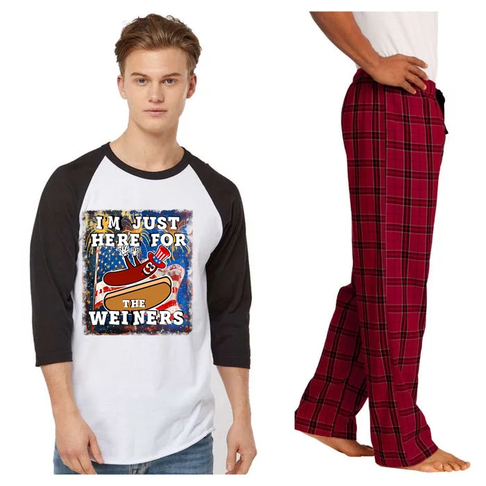 Funny Hot Dog Independence Day I’M Just Here For The Weiners Meaningful Gift Raglan Sleeve Pajama Set