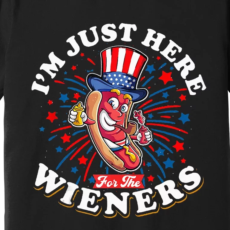 Funny Hot Dog I'm Just Here For The Wieners Sausage Lovers Premium T-Shirt