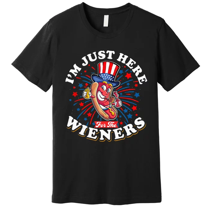 Funny Hot Dog I'm Just Here For The Wieners Sausage Lovers Premium T-Shirt