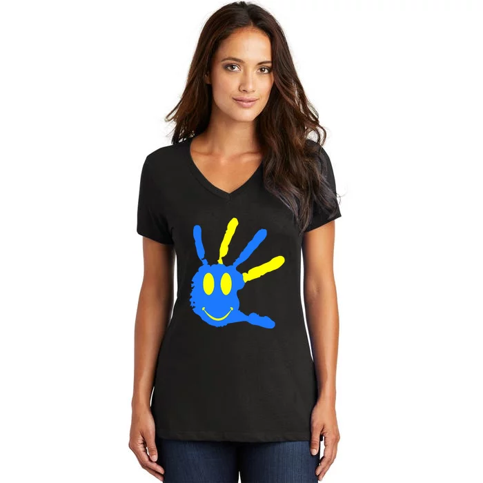 Funny Hand Down Syndrome Awareness T21 Gift Women's V-Neck T-Shirt