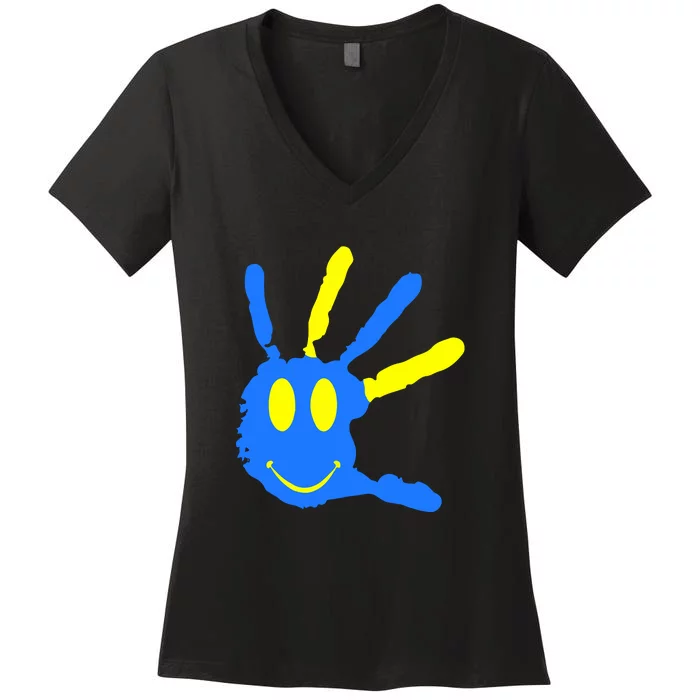 Funny Hand Down Syndrome Awareness T21 Gift Women's V-Neck T-Shirt