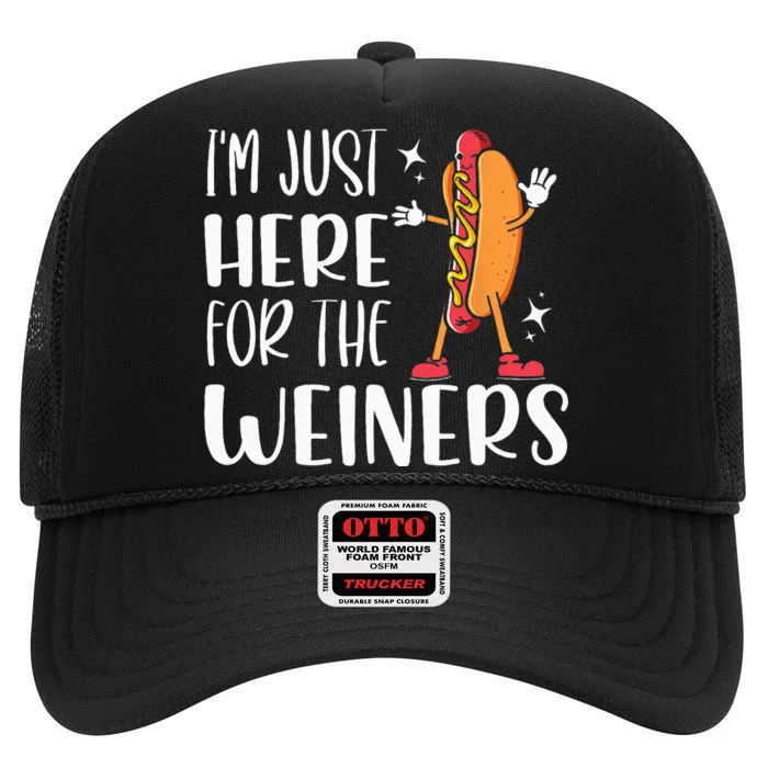 Funny Hot Dog I'm Just Here For The Wieners Sausage lovers High Crown Mesh Trucker Hat