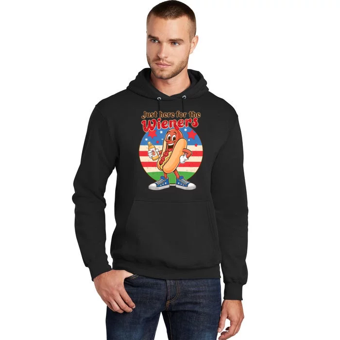 Funny Hot Dog IM Just Here For The Wieners 4th Of July Bbq Tall Hoodie