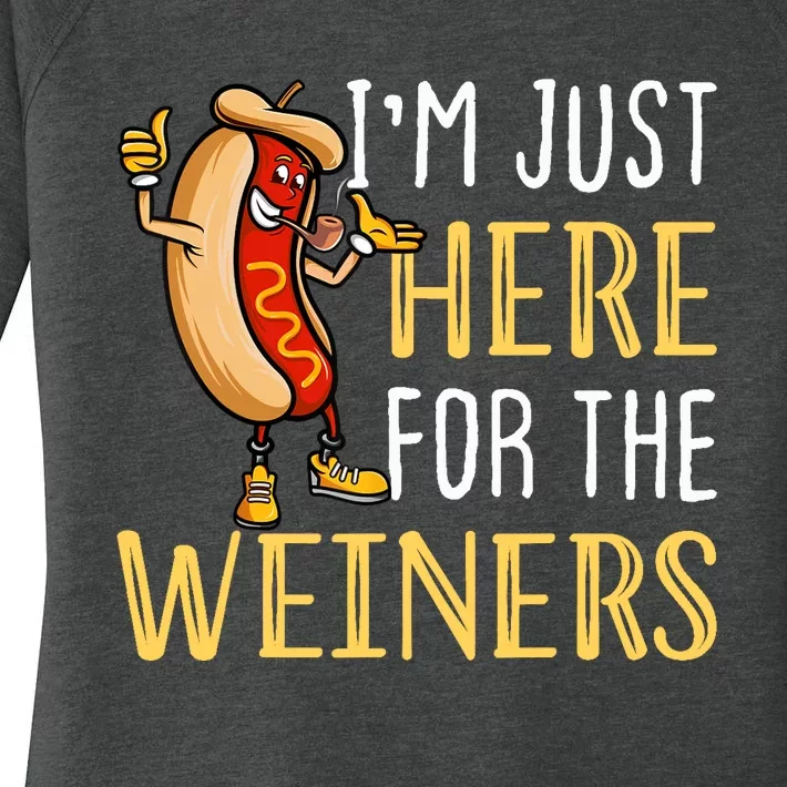 Funny Hot Dog I'm Just Here For The Wieners Sausage Women's Perfect Tri Tunic Long Sleeve Shirt