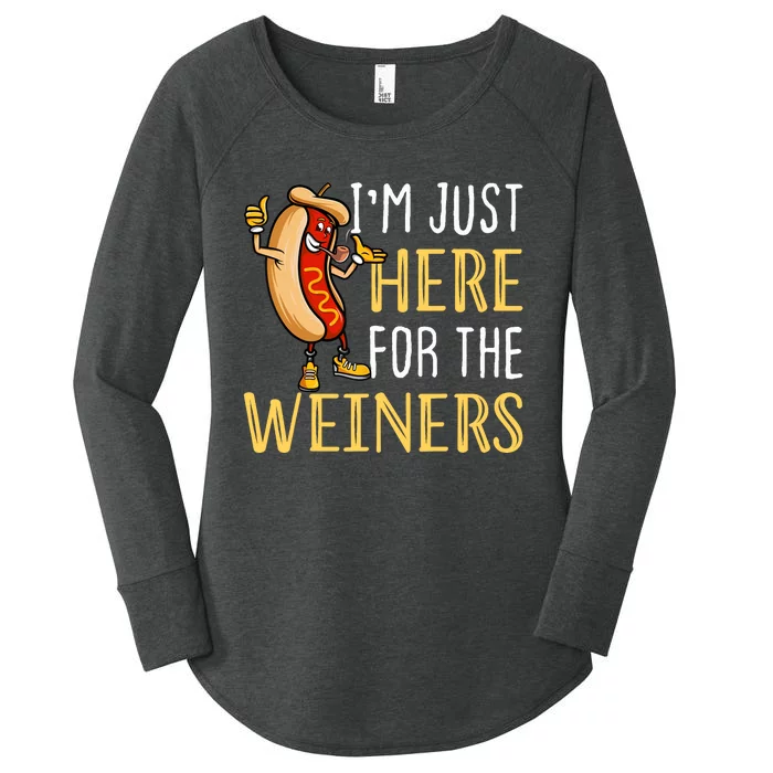 Funny Hot Dog I'm Just Here For The Wieners Sausage Women's Perfect Tri Tunic Long Sleeve Shirt