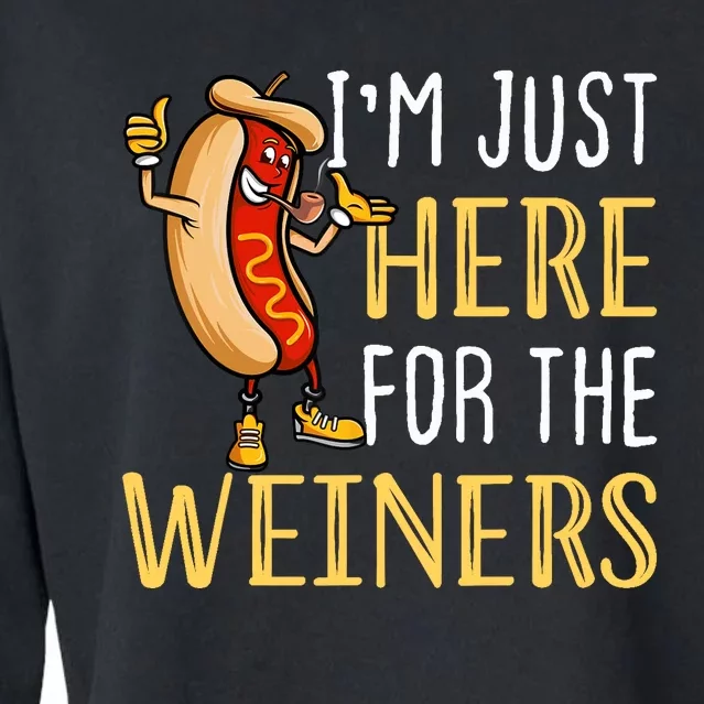 Funny Hot Dog I'm Just Here For The Wieners Sausage Cropped Pullover Crew