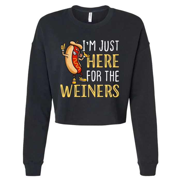 Funny Hot Dog I'm Just Here For The Wieners Sausage Cropped Pullover Crew