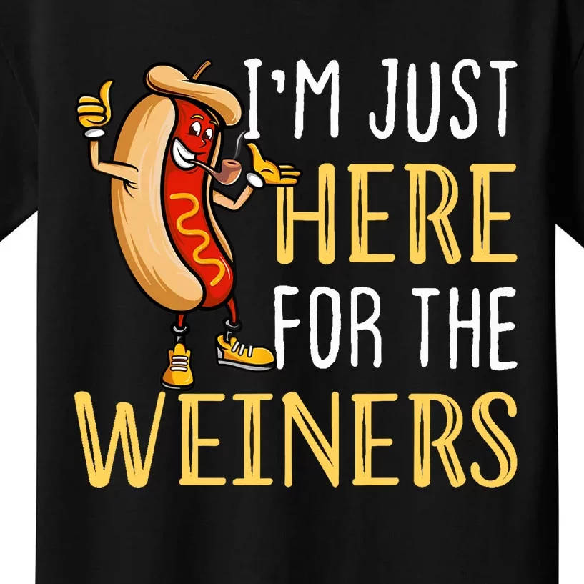 Funny Hot Dog I'm Just Here For The Wieners Sausage Kids T-Shirt