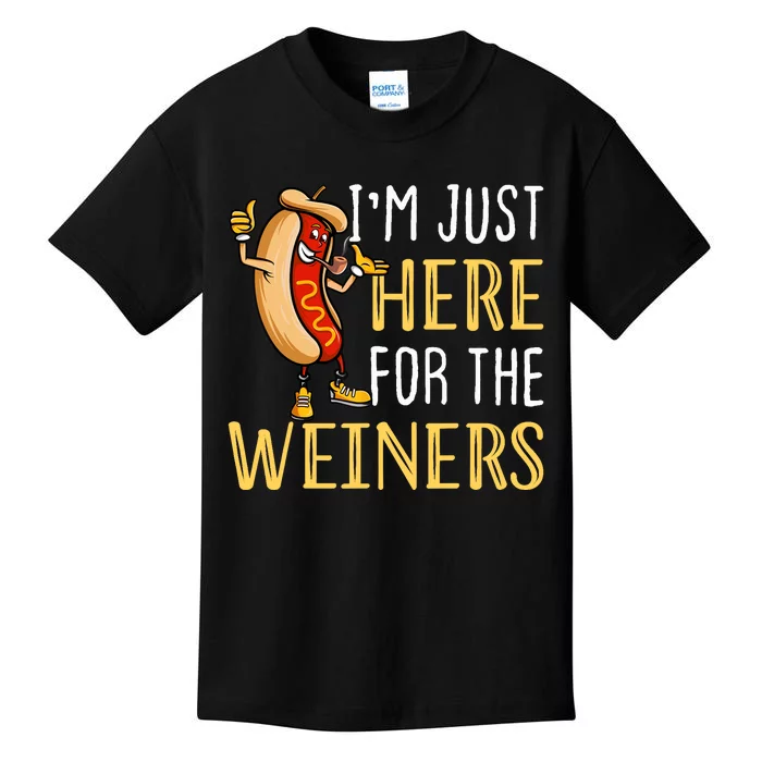 Funny Hot Dog I'm Just Here For The Wieners Sausage Kids T-Shirt