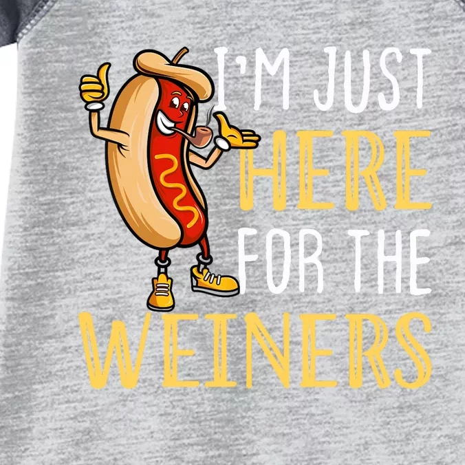 Funny Hot Dog I'm Just Here For The Wieners Sausage Infant Baby Jersey Bodysuit